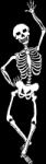 An animated skeleton, dancing
